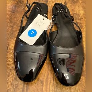 A New Day Women's Maxine Cap-toe Slingback Flats Black Size 7 New